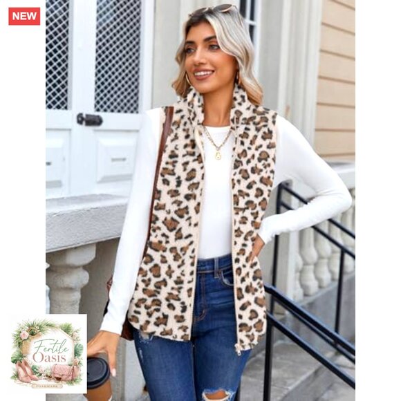 Sleeveless Sherpa Fleece Vest Lightweight Zip Up Winter Outerwear With Pockets - Picture 4 of 7